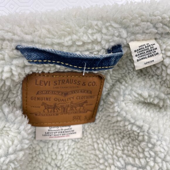 LEVI'S Premium Big E Denim Sherpa Lined Snap Button Front Trucker Jacket Women S - Picture 12 of 14